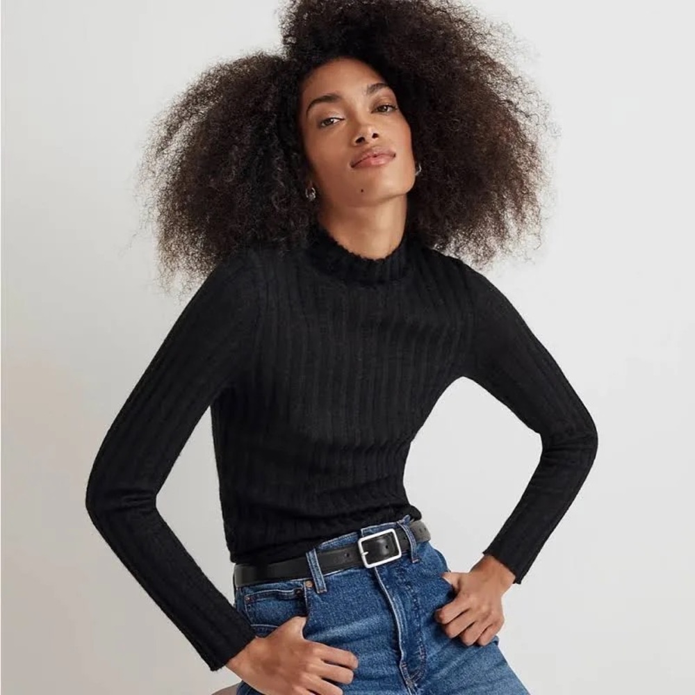 Madewell Black Mockneck Sweater Size L | Wool Alpaca Blend | Luxe Minimalist - Picture 2 of 6